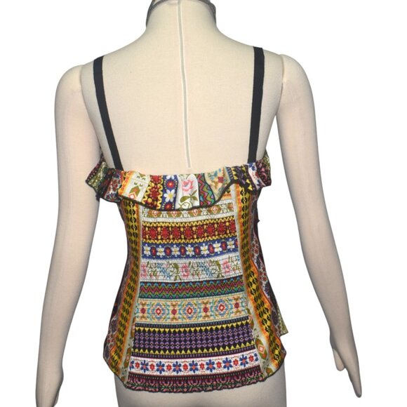 Anna Sui for Anthropologie Retro Floral Stripe Cami Top Ruffle 4 - Picture 3 of 7